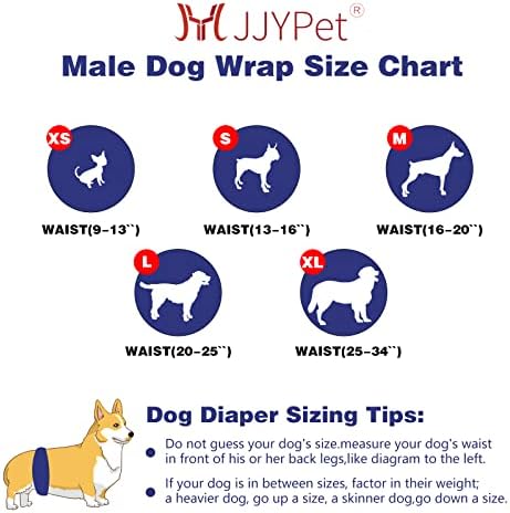 M JjyPet lavável fraldas de cachorro masculino, fraldas reutilizáveis, faixas de barriga de cachorro reutilizáveis ​​para