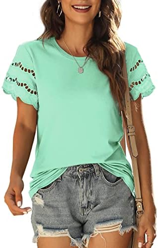 Crewneck Summer Tops for Women Hole Cutout Tunic Tunic Tunics Camiseta Casual Casual Camiseta pesada Solid Basic Tees