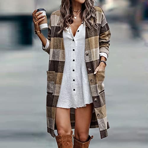 Casacos de inverno feminino, flanela feminina camisetas xadrezas de casacos de casacos de casacos de botão casual
