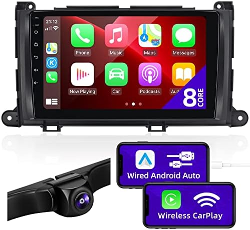 CGOGC Android10 Rádio de carro compatível com o Android Auto Wireless CarPlay para Toyota Sienna 2012 2012 2013 2014 8Core 1280x720