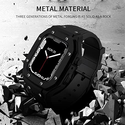 XNWKF para Apple Watch Band Série 7 Caso de relógio de liga de liga de liga 44mm 42mm 42mm 45mm Metal de borracha de metal de luxo