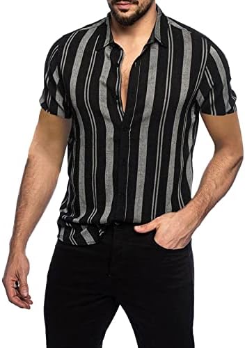 Xxbr camisas para homens listrados de manga curta Hawaiian Button Summer Down Lapeel Cirta Slim Fit Casual Beach Tops