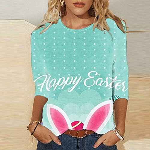 Camisa de páscoa para mulheres ovos de coelho fofos camisetas impressas 3/4 manga de camiseta casual de camiseta