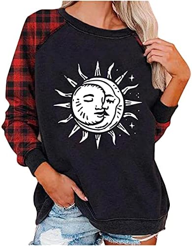 Zemub Halloween Pullover feminino Sorto de manga longa Crewneck Stitching Capolpe de moda casual de moda impressa