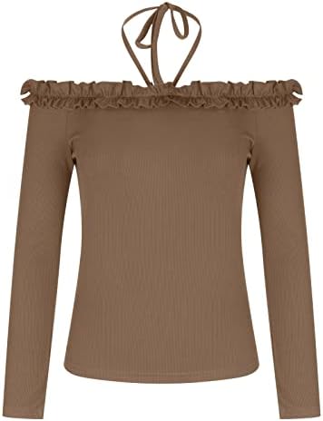 Suéter de queda de moda feminina sexy fora do ombro de manga comprida camisas de malha