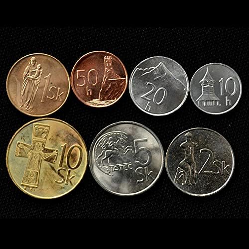 Moeda Slovak 7 Set 10 Helle-10 Krona Completo de moedas estrangeiras