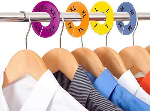40 Pack Round Colorful Colorful Clothing Tamanho do armário Divisores Cabidores, 8 cores variadas, pré -impressas em 8 tamanhos