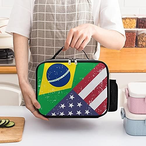 Vintage American Brasil Flag reutilizável Tote bolsa de lancheira isolada recipiente de lancheira para viagens de piquenique