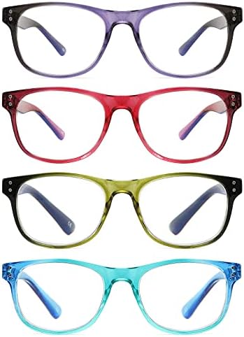 Ivnuoyi Reading óculos Luz azul Bloqueio de 4 pacote para homens mulheres, leitores de dobradiça da primavera, óculos