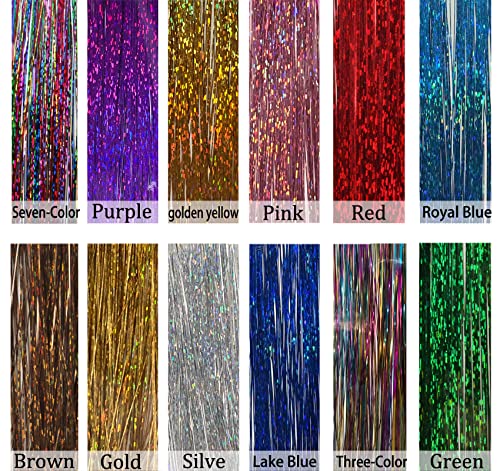 Jansong 36 polegadas Tinsel de extensão de cabelo com ferramenta 12 cores 2000 Tinsel Strands Kit de extensões de cabelo