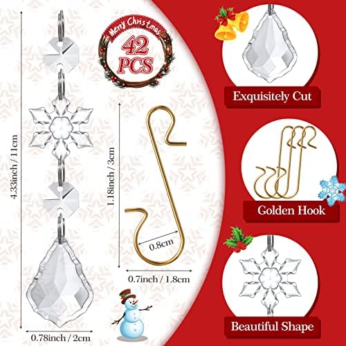 42 PCs Crystal Christmas Tree Ornames Decorações acrílico Clear Snowflake Lastro de lustres de lustres