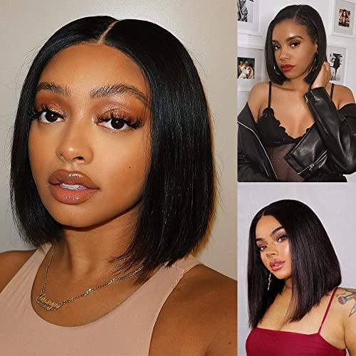 JosBlue U parte peruca de cabelo humano para mulheres negras 12 polegadas Bob Short Hair Straight Wigs 150% Clipe de densidade em meia