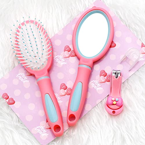 Glammie Kids Hair Brush - espelho da mão - Clipper de unhas - Girls Hair Brush - Presentes para menina de 4 anos - Presentes de aniversário de menina de 4 anos - Brush de cabelo rosa - Presentes de aniversário para meninas Idade 4-6