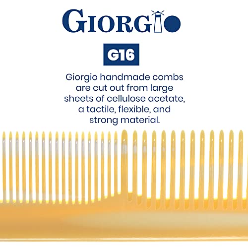 Giorgio G16 pente de mesa de cabelos de dente duplo, pente de cômoda de dente fina e largo para cabelos, barba e bigode, pente de estilo de cabelo grosso e fino. Corte de serra artesanal de celulose e polido à mão