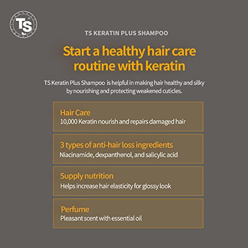 TS Keratin Plus Shampoo | Shampoo de perda anti-caba Estimulador capilar | 10.000ppm queratina | Ingredientes naturais