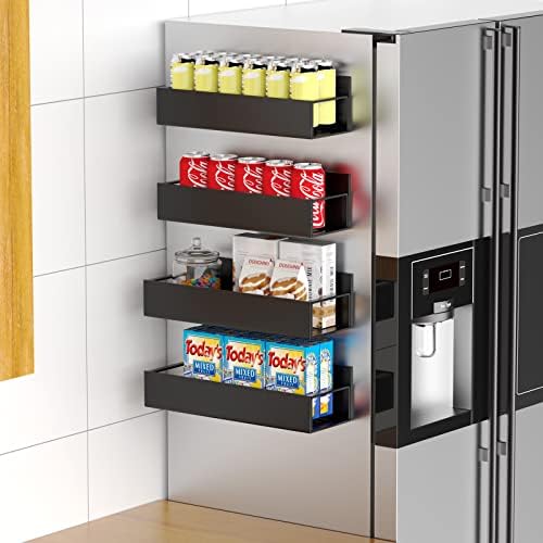 Wuiviut Magnetic Spice Rack para geladeira, prateleira de organizador de geladeira de metal, organização e armazenamento