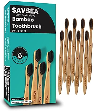 Savsea Bamboo Charcoal Soft Bristles Toothbrush & Neem Wooden Bur for Men & Women Pack of 4 Combo