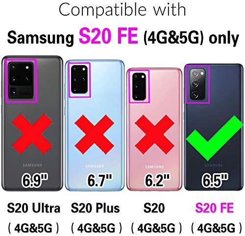 Compatível com Samsung Galaxy S20 Fe Gaxaly S 20 Fe 5g UW 6,5 polegadas Caixa da carteira Temperada Protetor de vidro Protetor de flip linencer Tampa do telefone celular para Glaxay S20FE5G S20FE 20S Edição 4G G5 Purple