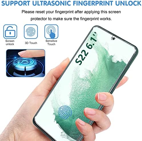 Arshek [3+3 pacote] Protetor de tela de vidro para Samsung Galaxy S22 5G, vidro temperado 9H, compatível com impressões