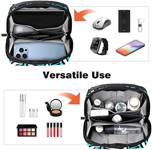 Organizador eletrônico, bolsa de cosméticos, organizador de viagens eletrônicas, bolsa de tecnologia, padrão de treliça geométrica branca azul abstrata