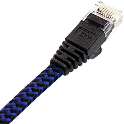 Tera Grand - 12 pés CAT6 10 Gigabit Ethernet Ultra Flat Sintided Cable, preto/azul, computador LAN Internet com conectores
