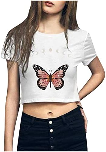 Tops da moda feminina Tops de verão Casual Butterfly Impresso Sexy Manga curta Camiseta básica Tops de camisetas gráficas