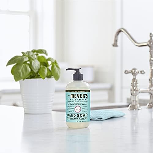 Sra. Meyer's Hand Soap, feito com óleos essenciais, fórmula biodegradável, manjericão, 12,5 fl. Oz - pacote de 3