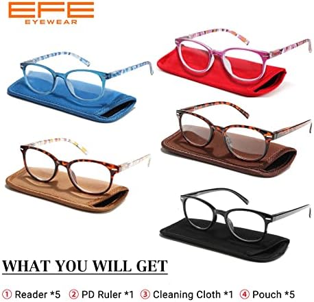 Efe Reading Glasses Readers for Women Ladies 1,75 Óculos de dobradiça de mola de moldura leve de moldura 5 pacote 5 pacote