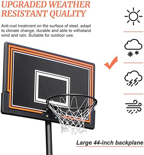 Portátil Basketball Hoop Outdoor, Sistema de gols de basquete ajustável de 7 a 10 pés de altura com backboard de 44 polegadas