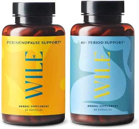 Suporte de Perimenopausa Wile e Suporte ao Período de 40+, 2-Pack, PMS Relief e Suplementos da Menopausa para Mulheres, garrafas