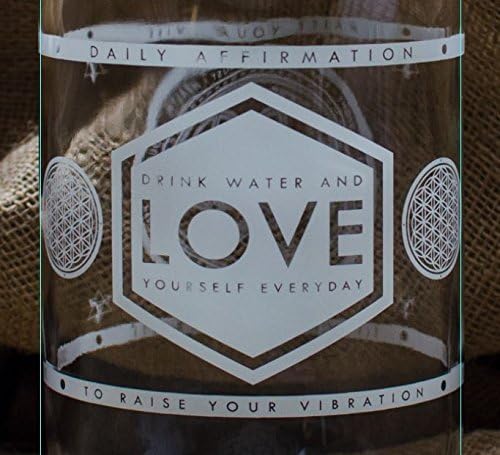 Garrafa de vibração garrafa de água de vidro - amor - 64 oz de meio galão de garrafa de água