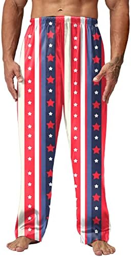 American Flag Pijama Calças de verão verão Longo PJ Long Bottoms Cintura elástica de pernas largas 4 de julho calças de