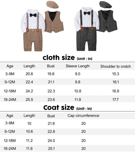 Roupas de menino, 3pcs Mangas compridas Gentleman Mumpsuit & Vest Casat & Bolets Hat com gravata borboleta