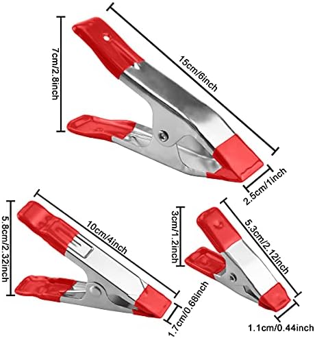 Grampo de primavera de metal 9pcs 3 tamanhos Grampos de mola pesada vermelha definida para madeira que trabalha em madeira.