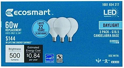 ECOSMART 60W Equivalente Daylight Bulbs LED de LED G16.5 Base Candelabra