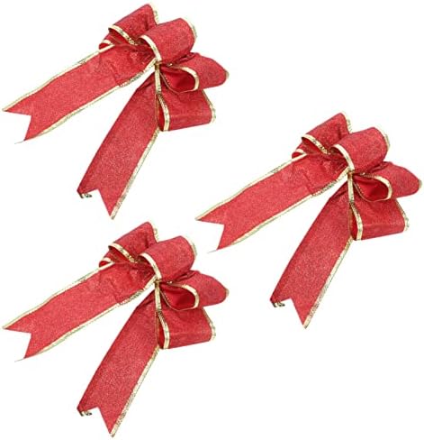 Ornamentos da natividade Red Christmas Baws Gold: 3pcs Xmas Tree Bowknot Glitter Glitter para grinaldas Grus