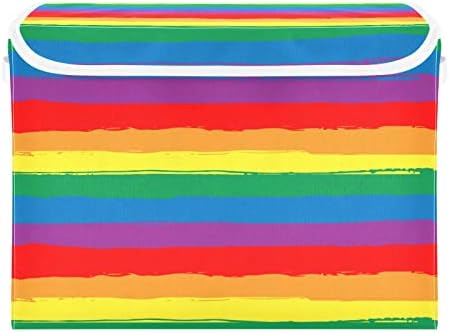 INNEWGOGO Rainbow Stripes Bins de armazenamento com tampas para organizar os organizadores do armário com alças Oxford Ploth Storage