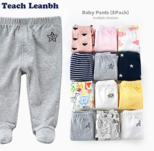 Ensinar leanbh recém-nascido bebê 3 calças com pés de algodão bordando que bordou perneiras casuais de 0 a 12 meses