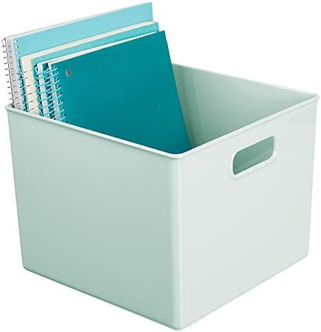Mdesign Plastic Deep Home Storage Organizador Cesta de cesta, alças para prateleiras de móveis de cubo em escritório, armário,