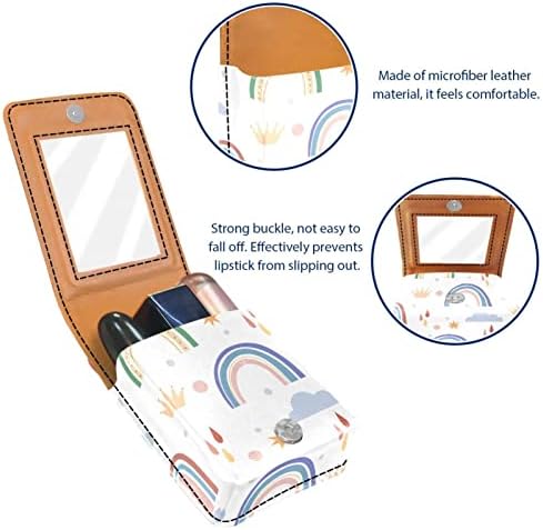 Bolsa de batom de batom de maquiagem de oryuekan com espelho portátil de armazenamento de batom portátil Organizador de armazenamento Lip Gloss, desenho animado de arco -íris Lovely Cloud Star Star