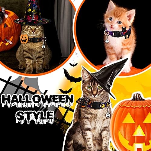 8 peças colarinho de gato de halloween com bell ajustável colarinho de gato com abóbora removível de abóbora chapéu de bruxa spider