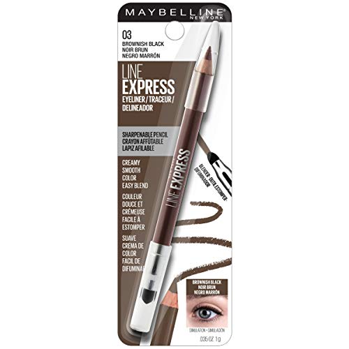 Maybelline New York Line Express Shepenable Wood Lápis com mistura embutida Smudger Tip Tipa Cremosa Eyeliner Eyeliner Makeup, Ebony