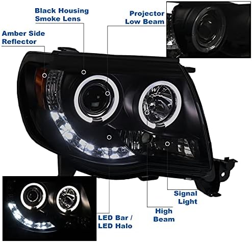 ZMAUTOPTS LED LED HALO PROJECTOR FARECTRAMPS FACTAMPS COMPATÍVEL DE BLACK/FUMO COM 2005-2011 TOYOTA TACOMA