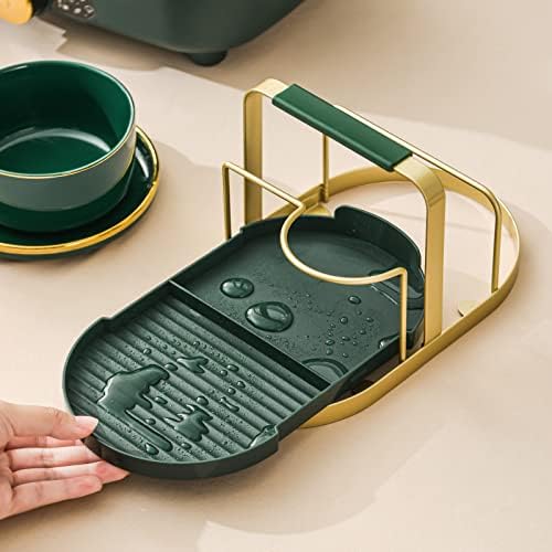 Colher descanso tampa de pan tampa de panela stand rack prateleira de utensílios de sopa de sopa de cozinha Organizador para fogão de cozinha bancada metal verde dourado