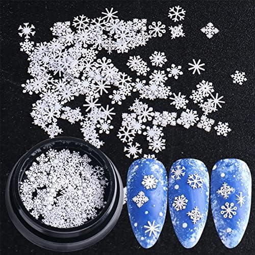 Christmas White Snowflake Nail Art Glitter Liginas, Winter 3D Snowflake adesivos de unhas Decalques de Natal Flocos