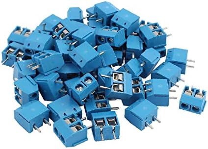X-Dree 50pcs KF301-2P / 3P 14-22AWG AC250V 16A 2P 5MM Tipo de parafuso de inclinação do tampão PCB Blocks Conector Azul (50