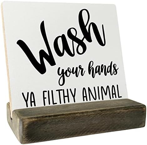 Bathroom Wood Sign, lave as mãos Ya Pontra de animal imunda, placa com suporte de madeira, Placa de placa de madeira da madeira