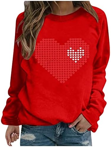 Jjhaevdy Dia dos Namorados Camisas Femininas Pulloves gráficos Love Cartão de coração Impressão Sorto de pullover de pullocatomia