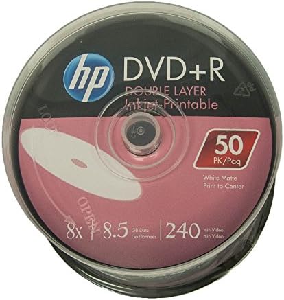 Hp dvd+r dl camada dupla 8x 8,5 GB de jato de tinta branca imprimível 50 pacote no eixo