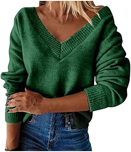 PrdEcexlu moda Caminhada fluindo suéter de primavera Ladie de manga longa coloração sólida suéter fino v pescoço conforto